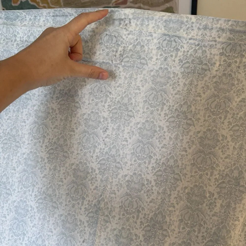 Lauren Ralph Lauren Queen Blue White Damask Fitted & Top Sheet Set 100% Cotton